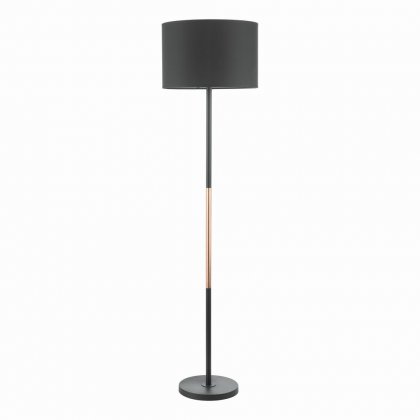 Kelso 1 Light Floor Lamp Matt Black Polished Copper With Shade