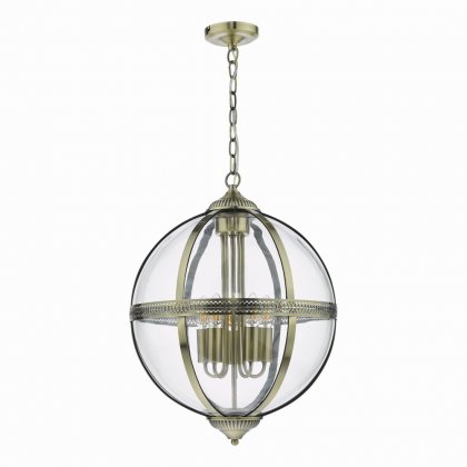 Vanessa 5 Light Lantern Antique Brass Glass