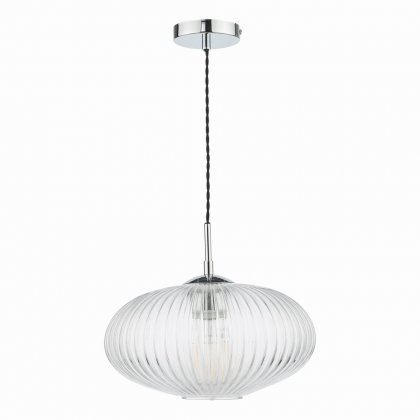 Edmond 1 Light Single Pendant Polished Chrome Ribbed Glass