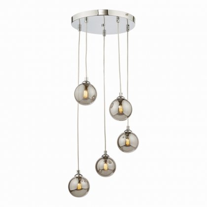 Federico 5 Light Cluster Pendant Polished Chrome Smoked Glass