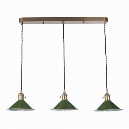 Hadano 3 Light Brass Suspension With Olive Green Shades