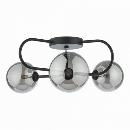 Eissa 3 Light Semi Flush Matt Black Smoked Glass