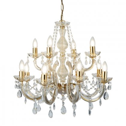 Searchlight Marie Therese 12 Light Chandelier Polished Brass & Clear Crystal
