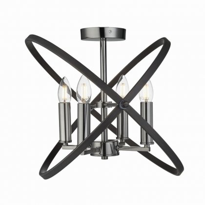 Searchlight Hoopla 4 Light Semi-Flush Ceiling Light Pewter Metal