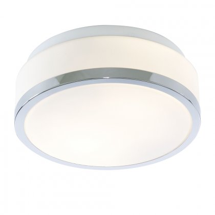 Searchlight Cheese-Bathroom-Ip44 2 Light Flush Opal White Glass Shade with Chrome Trim Dia 23cm