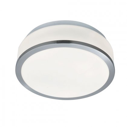 Searchlight Cheese-Bathroom-Ip44 2 Light Flush,Opal White Glass Shade,Satin Silver Trim Dia 23Cm