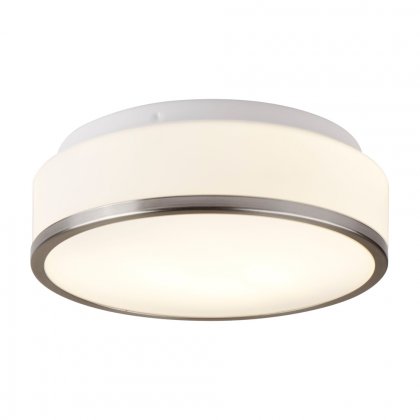 Searchlight Cheese- Bathroom-Ip44 2 Light Flush,Opal White Glass Shade W Satin Silver Trim Dia 28Cm