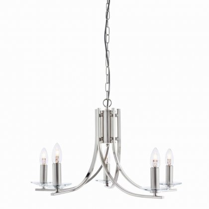 Searchlight Ascona 5 Light Pendant Satin Silver with Clear Glass Sconces