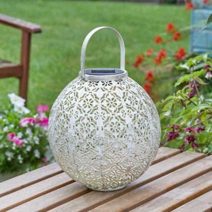 Smart Solar Decorative Damasque Lantern - Cream