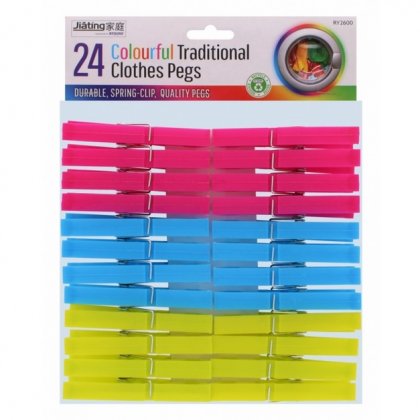 24 Colourful Plastic Clothes Pegs