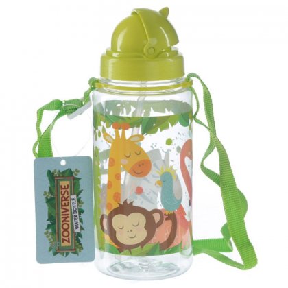 Puckator 450ml Children's Reusable Water Bottle with Flip Straw - Zooniverse