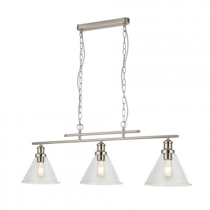 Searchlight Pyramid 3 Light Ceiling Pendant Satin Silver & Glass Shades