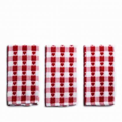 Sabichi Set of 3 Red Heart Tea Towels