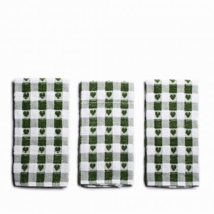 Sabichi Set of 3 Sage Heart Tea Towels
