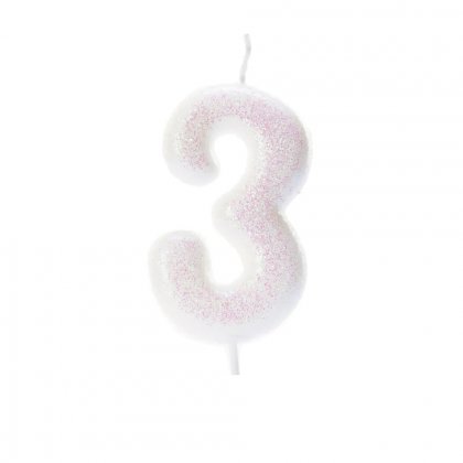 Anniversary House Age 3 Glitter Numeral Moulded Pick Candle - Iridescent