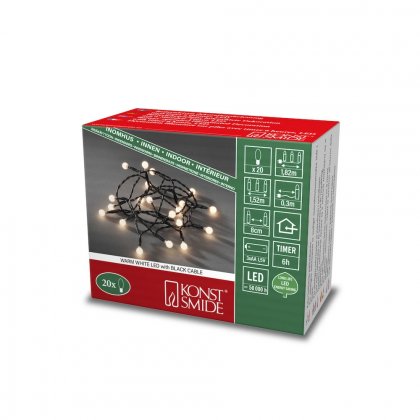 Konstsmide Set of 20 Warm White Cherry LED Lights with Black Wire