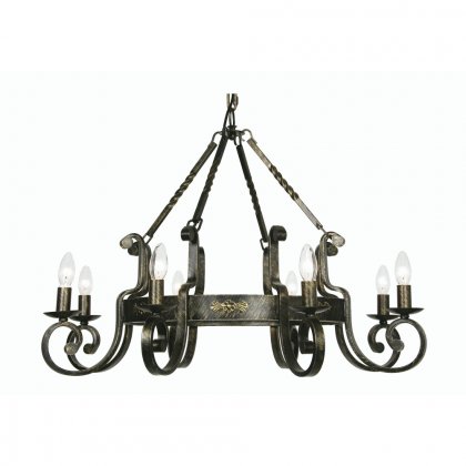 Oaks Lighting Carlisle 8 Light Chandelier Black Brushed Gold