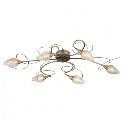 Oaks Lighting Lugh 6 Arm Semi-Flush Ceiling Light Antique Brass