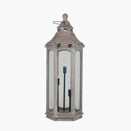 Pacific Lifestyle Adaline Wood Lantern Floor Lamp - Antique Grey