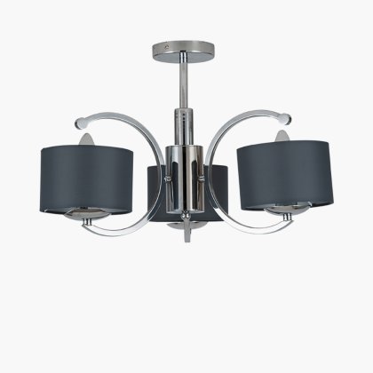 Pacific Lifestyle Arcadia Metal Curved 3 Arm Semi Flush Pendant - Silver