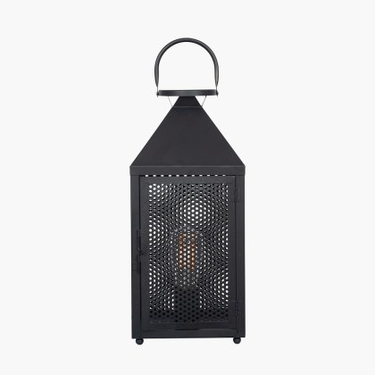 Pacific Lifestyle Folkstone Matt Black Metal Punched Lantern Table Lamp