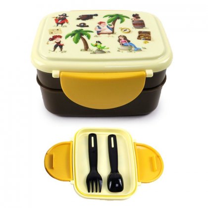 Puckator Jolly Rogers Pirates Clip Lock Stacked Bento Lunch Box & Cutlery