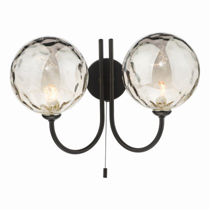 Dar Jared 2 Light Wall Light Matt Black with Smoked Dimpled Glass