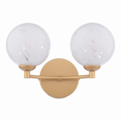 Dar Izzy 2 Light Wall Light Matt Gold with White Confetti Glass