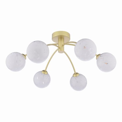Dar Izzy 6 Light Semi-Flush Matt Gold with White Confetti Glass