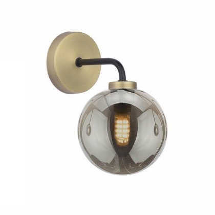 Dar Lainey Wall Light Matt Black & Antique Brass with Smoked Glass