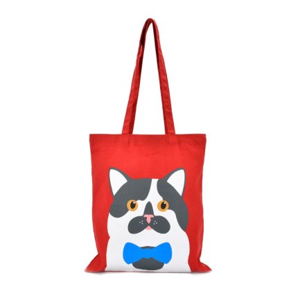Cat Print Canvas Heavy Duty Shopper Tote Red Cat