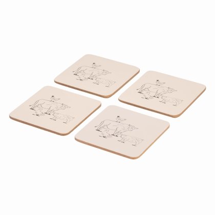 Woodbury Lane Set of 4 Cork Backed Coasters - Animals