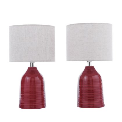 Laura Ashley Penny Table Lamp Red Ceramic and Polished Chrome with Shade (Twin Pack)