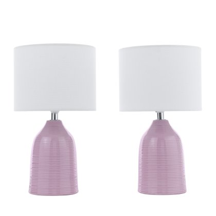 Laura Ashley Penny Table Lamp Purple Ceramic and Polished Chrome with Shade (Twin Pack)