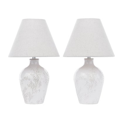 Laura Ashley Pussywillow Table Lamp Cream Ceramic and Polished Chrome with Shade (Twin Pack)
