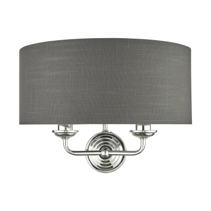 Laura Ashley Sorrento 2 Light Wall Light Polished Nickel with Charcoal Grey Shade