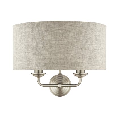 Laura Ashley Sorrento 2 Light Wall Light Satin Nickel with Natural Shade