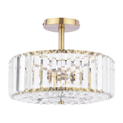 Laura Ashley Fernhurst 3 Light Semi-Flush Crystal and Antique Brass