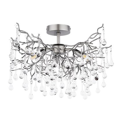 Laura Ashley Willow 3 Light Semi-Flush Satin Pewter and Crystal