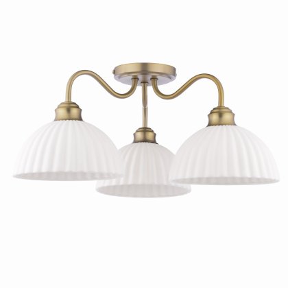 Laura Ashley Durford 3 Light Semi-Flush Matt Antique Brass and White Ceramic