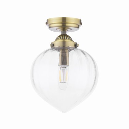 Laura Ashley Whitham Bathroom Ceiling Light Antique Brass and Ribbed Glass IP44