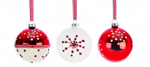 Premier Decorations Snowflake Wishes Decorated Balls 80mm Red & White - Assorted