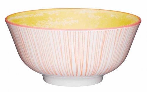KitchenCraft Pink Stripe and Yellow Swirl Ceramic Bowl