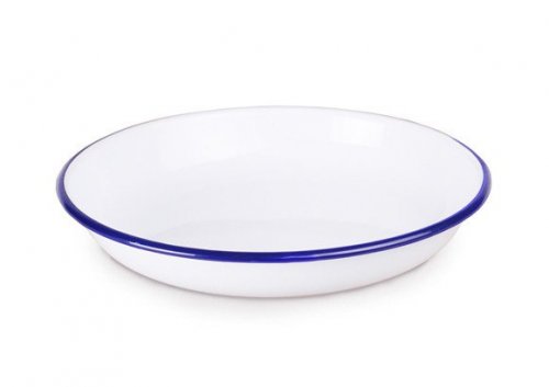Falcon Enamelware Round Pie Dishes - White with Blue Rim (Various Sizes): 18cm