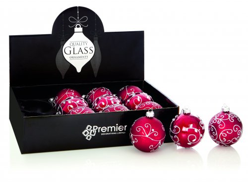 Premier Decorations Grand Christmas Decorated Bauble 80mm Cranberry - Assorted
