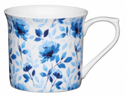 KitchenCraft Fluted Fine Bone China Mug 300ml - Blue Rose