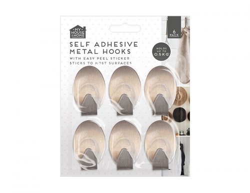 My House and Home Metal Self-Adhesive Hooks - 6pk