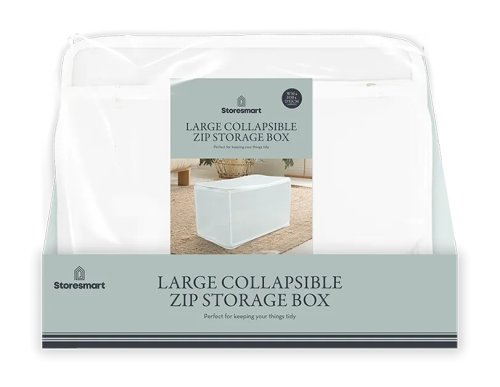 Storesmart Large Collapsible Zip Storage Box - 30cm x52cm x 30cm