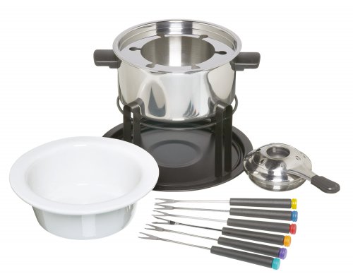 kc fondue set w 2 bowlsstandburner&six forks