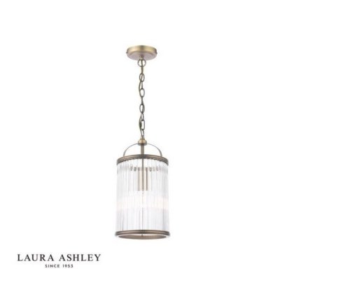 Laura Ashley Sutton Pendant Matt Antique Brass and Ribbed Glass